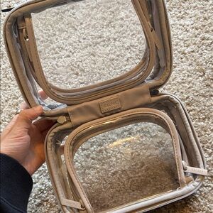 Calpak Transparent Toiletry Bag Set with Beige Trim